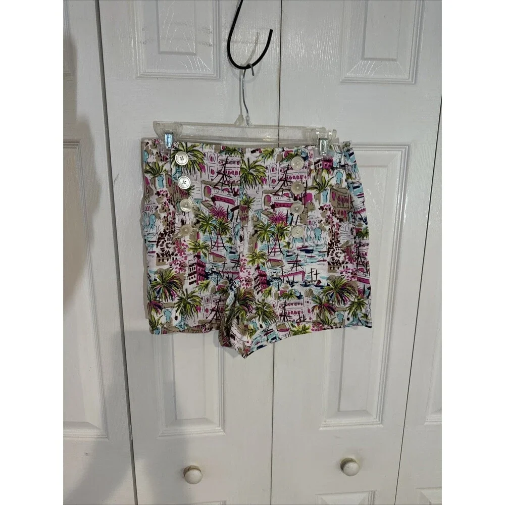 J. Crew Harbor Print Sailor Side Zip Linen Shorts Womens 02 Pre-owned Condition
